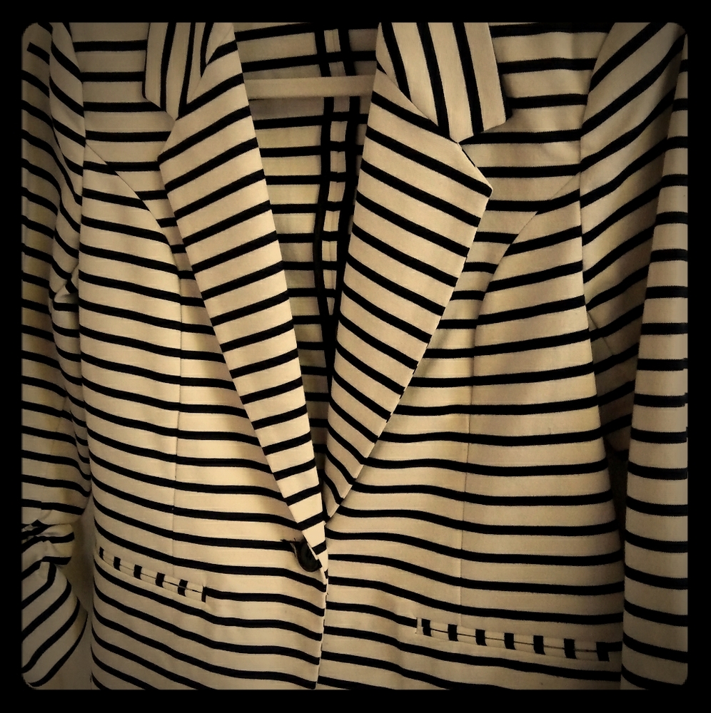 Christian Siriano Black White Striped Blazer